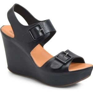 Kork-ease Susie Wedge Sandals Black Size 9